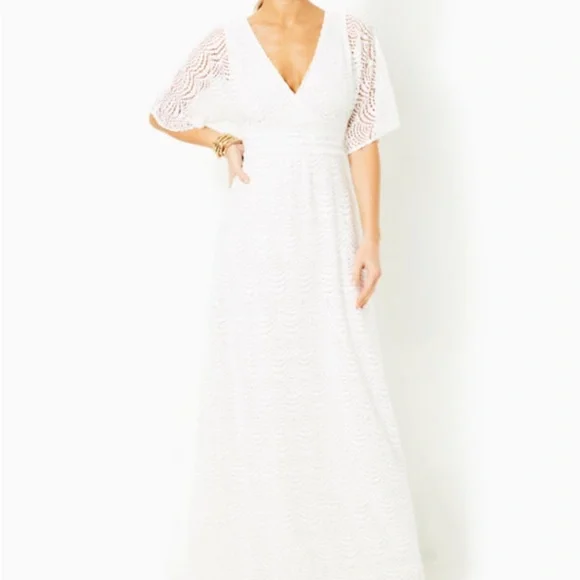 NWT Lily Pultizer Parigi Scalloped She’ll Lace Maxi Dress XL Resort White - Picture 3 of 9